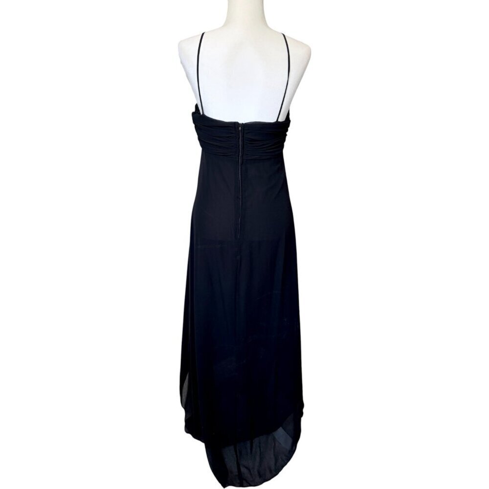 Vintage Chiffon Rhinestone Criss Cross Halter Dress Formal Prom Black Medium - Picture 3 of 6